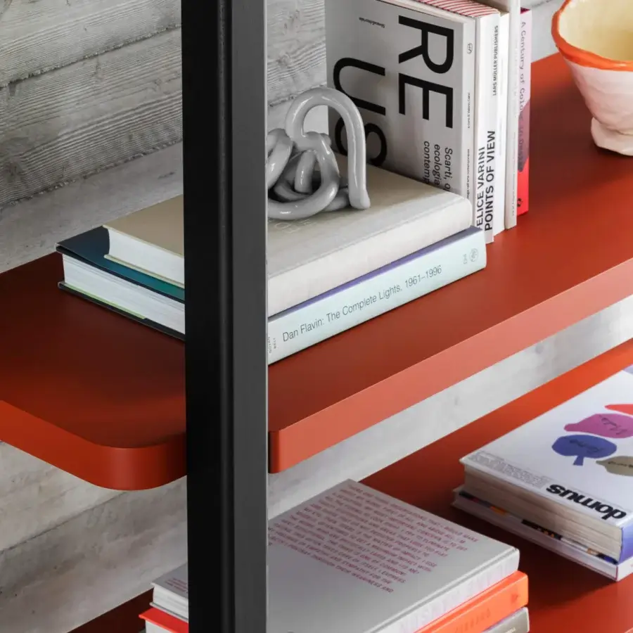 Superior Miniforms Palinfrasca bookcase with curving shelves crafted in reddish-brown painted wood with a matte finish