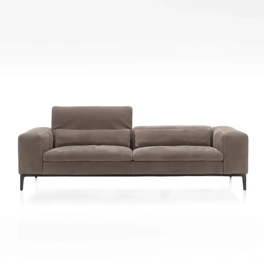 Distinguished Cierre1972 Rigoletto sofa with muted taupe textile upholstery and sleek metal legs