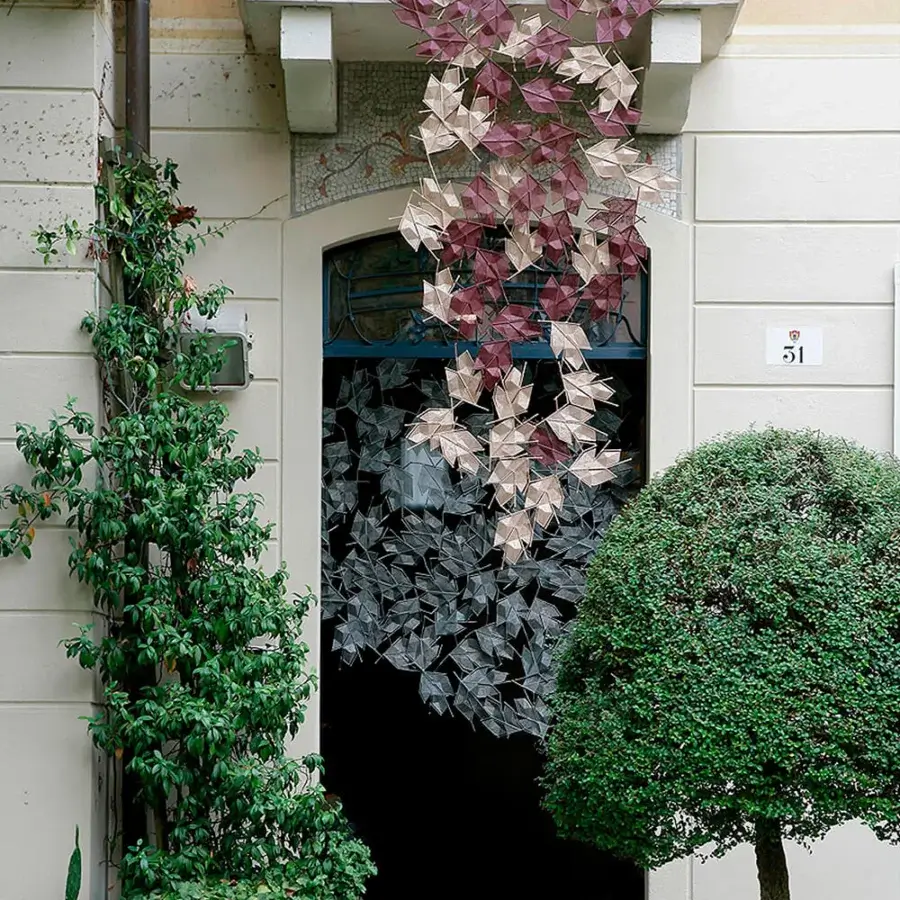 Exceptional Casamania Maria Leaf screen crafted in Italy with burgundy, beige, and gray gradient material
