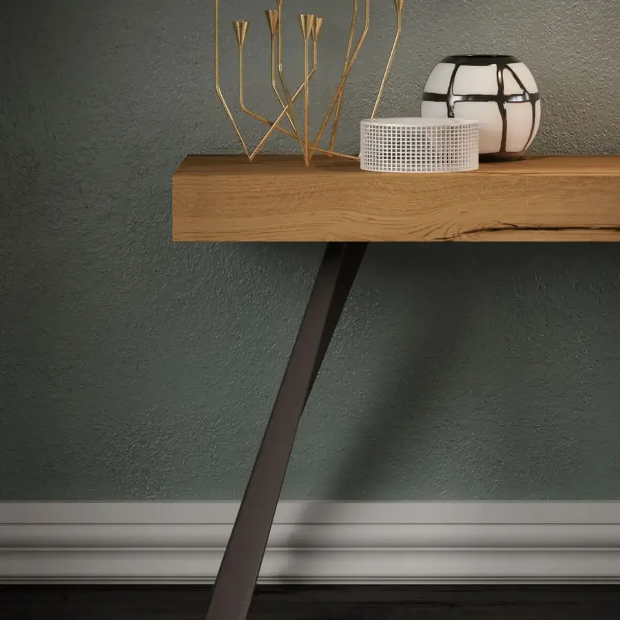 Elegant Ozzio Italia CO4L console crafted in warm brown wood with a painted metal base and matte finish
