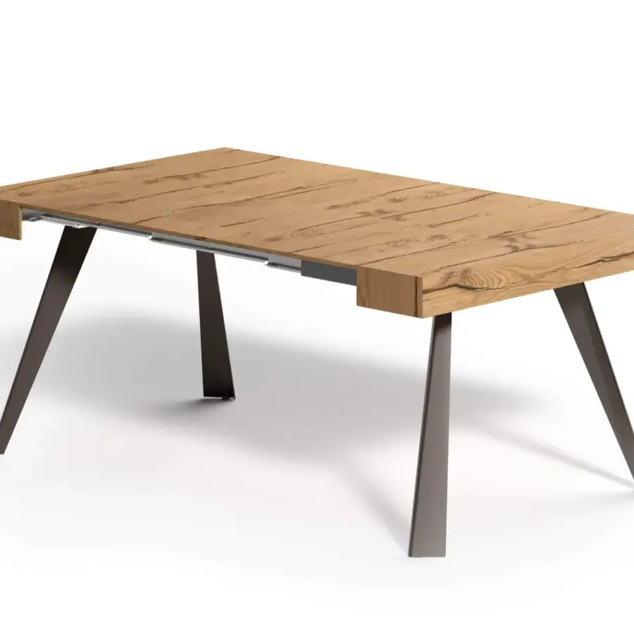 Superior Ozzio Italia CO4L console to table with warm brown wood and dark gray painted metal legs in matte finish