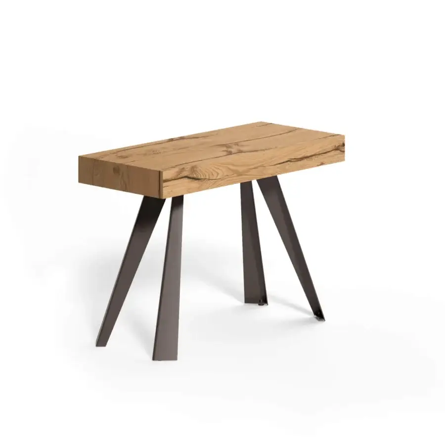 Elegant Ozzio Italia CO4L console to table with light brown wood and dark metal legs in matte finish