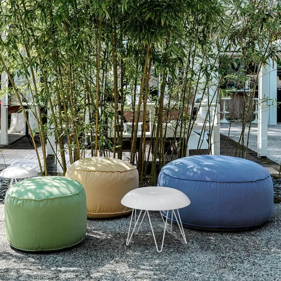 Distinguished Casamania Pollon ottoman with blue fabric upholstery and expanded polystyrene filling offers a matte finish