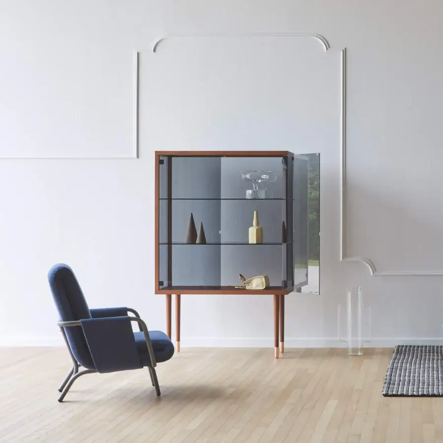 Distinguished Miniforms Juno Bar Cabinet with wood and glass construction in dark brown finish evoking refined lines