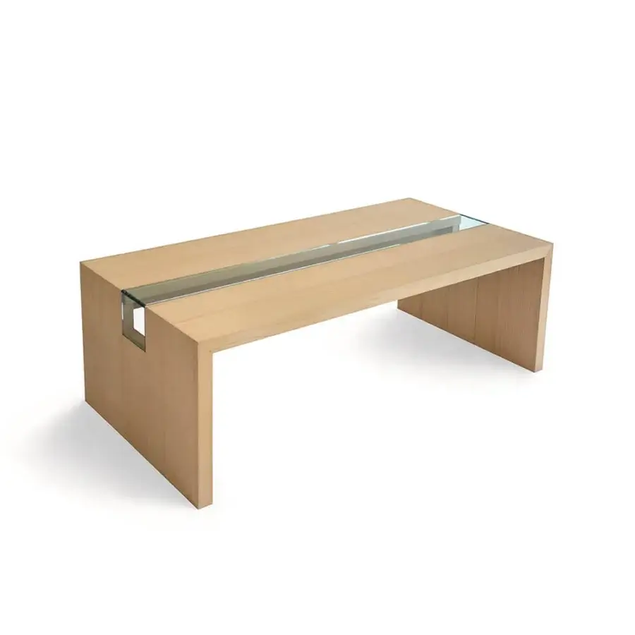 Exceptional Bross 2872 coffee table with light-toned oak and transparent glass insert crafted with smooth finish