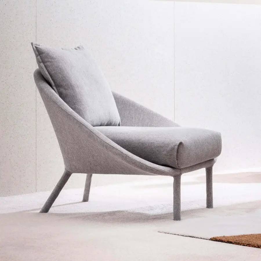 Distinguished Miniforms Lem lounge chair crafted in Italy with medium gray textile and matte finish
