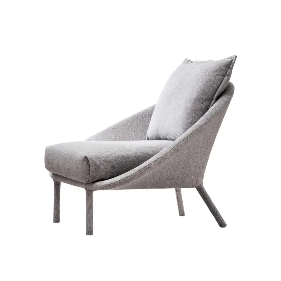 Distinguished Miniforms Lem lounge chair crafted in Italy with woven gray textile and slender upholstered legs