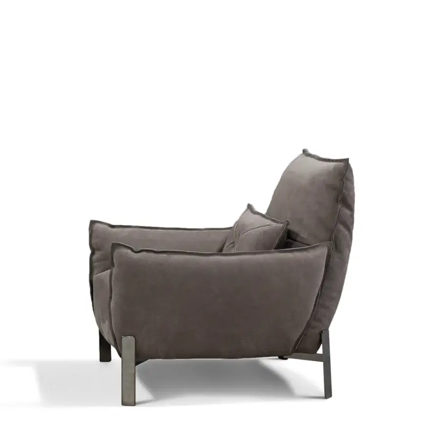 Distinguished Cierre1972 Tulip lounge chair with muted grey-brown textile upholstery and raw-cut seams