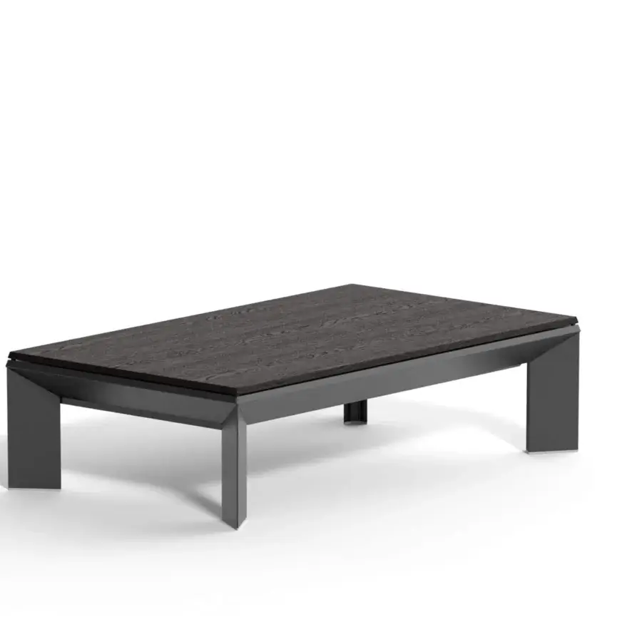 Elegant Ozzio Italia Metrino lift top coffee table with dark stained wood and matte gray metal frame