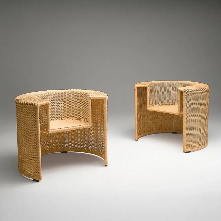 Distinguished Horm Charlotte lounge chair crafted with light tan handwoven natural wicker and a uniform finish
