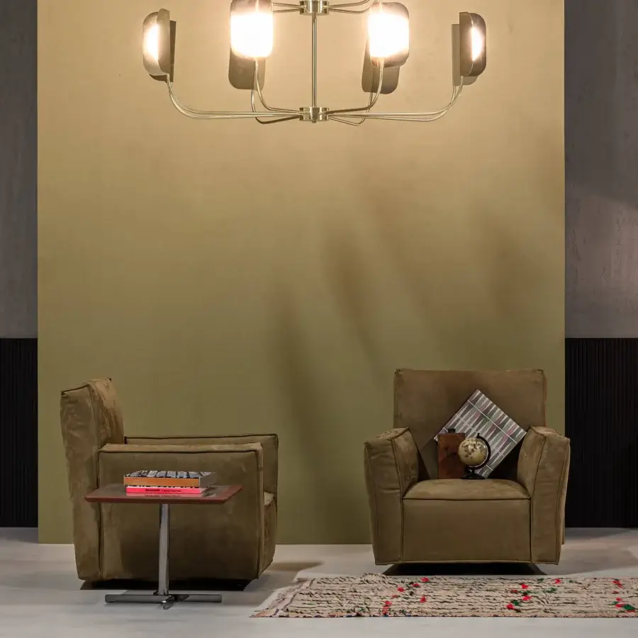 Distinguished Cierre1972 Season lounge chair with brown textile upholstery and matte finish creating a modern geometric silhouette