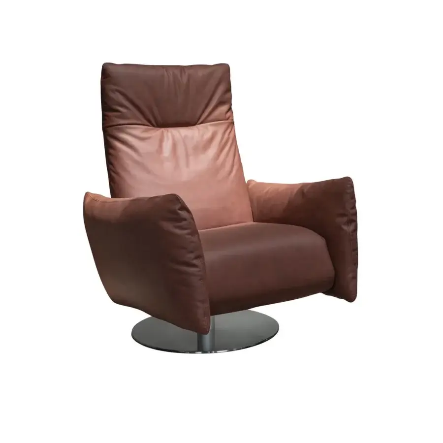 Lavish Cierre1972 Cloud swivel lounge chair with gradient brown leather upholstery and brushed metal base