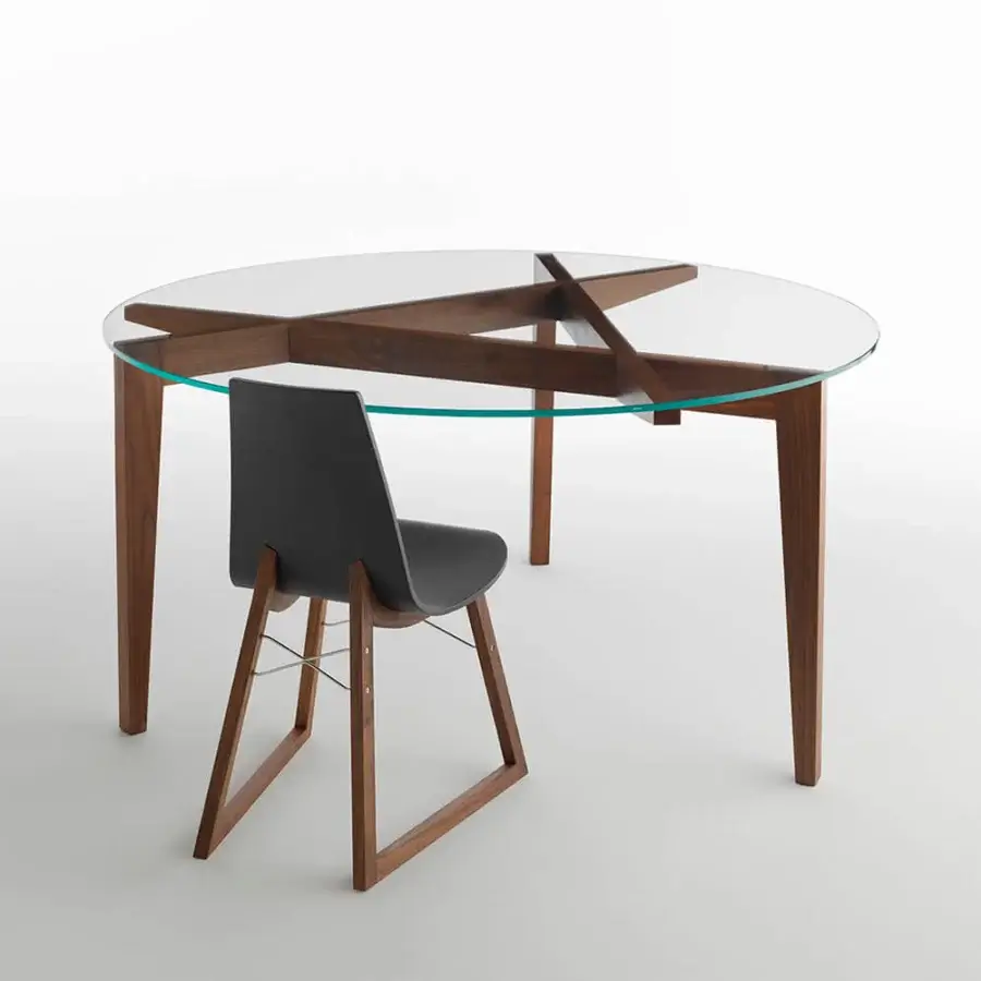 Exceptional Horm Ray chair with gracefully curved gray lacquered plywood and a solid premium wood base built with chrome-plated steel cross-bars