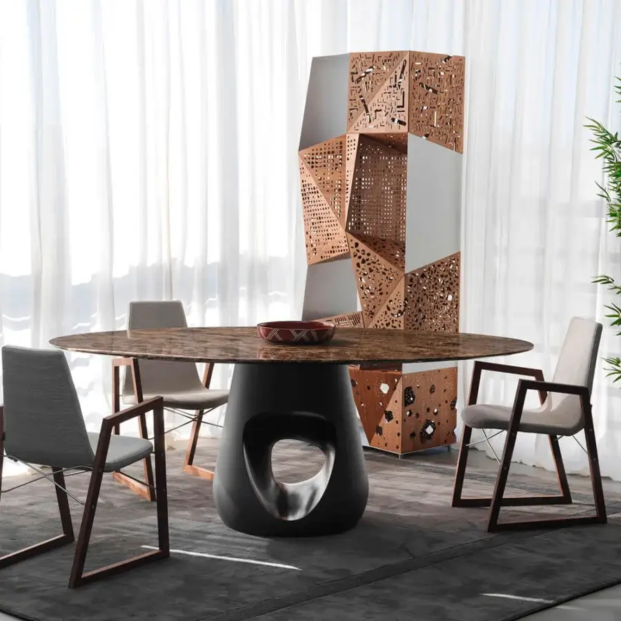 Exclusive Horm Ray armchair with light gray textile and dark brown wood, built with chrome-plated steel cross-bars