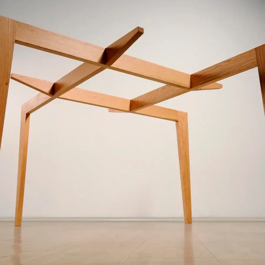 Avant-garde Horm Autoreggente table crafted in light warm-toned brown with a geometric silhouette and grid support system