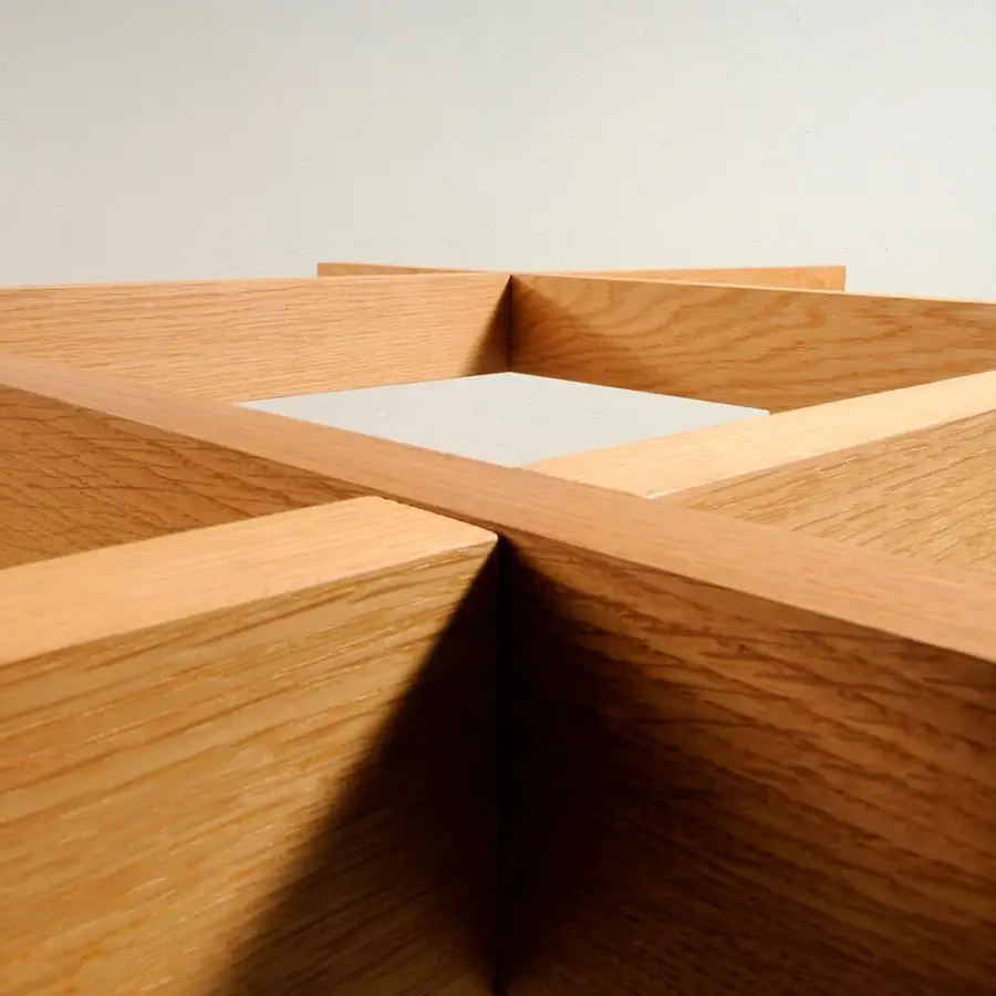 Distinguished Horm Autoreggente table crafted in light brown with a minimalist interconnected wooden grid design