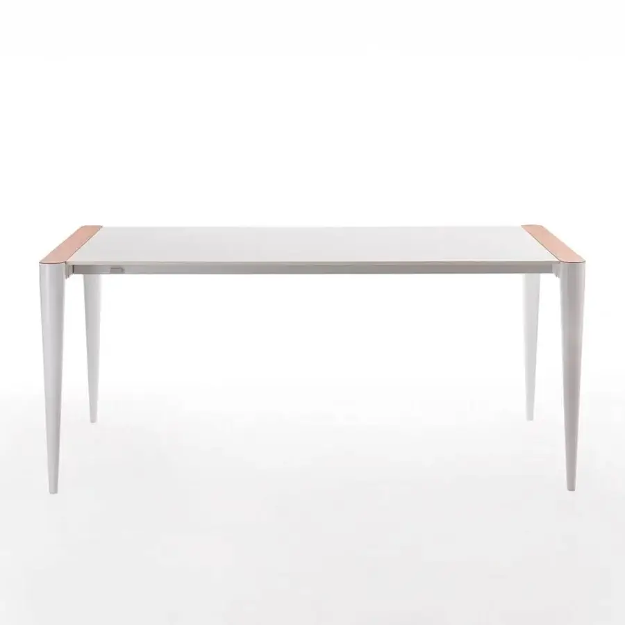 Superior Horm Bolero extendable table with white Fenix top and Canaletto walnut embellishments crafted in Italy