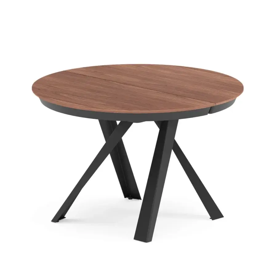 Distinguished Ozzio Italia Emisfero extendable table with warm wood tone and matte black metal structure