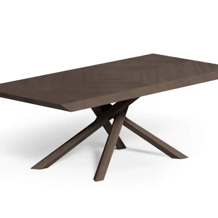 Distinguished Ozzio Italia Arizona table with a geometric wooden base and dark brown matte finish crafted in Italy