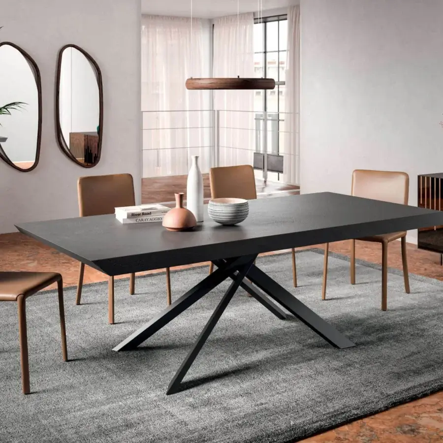 Superior Ozzio Italia Arizona table with a shaped base and minimalist design in dark gray or black matte finish