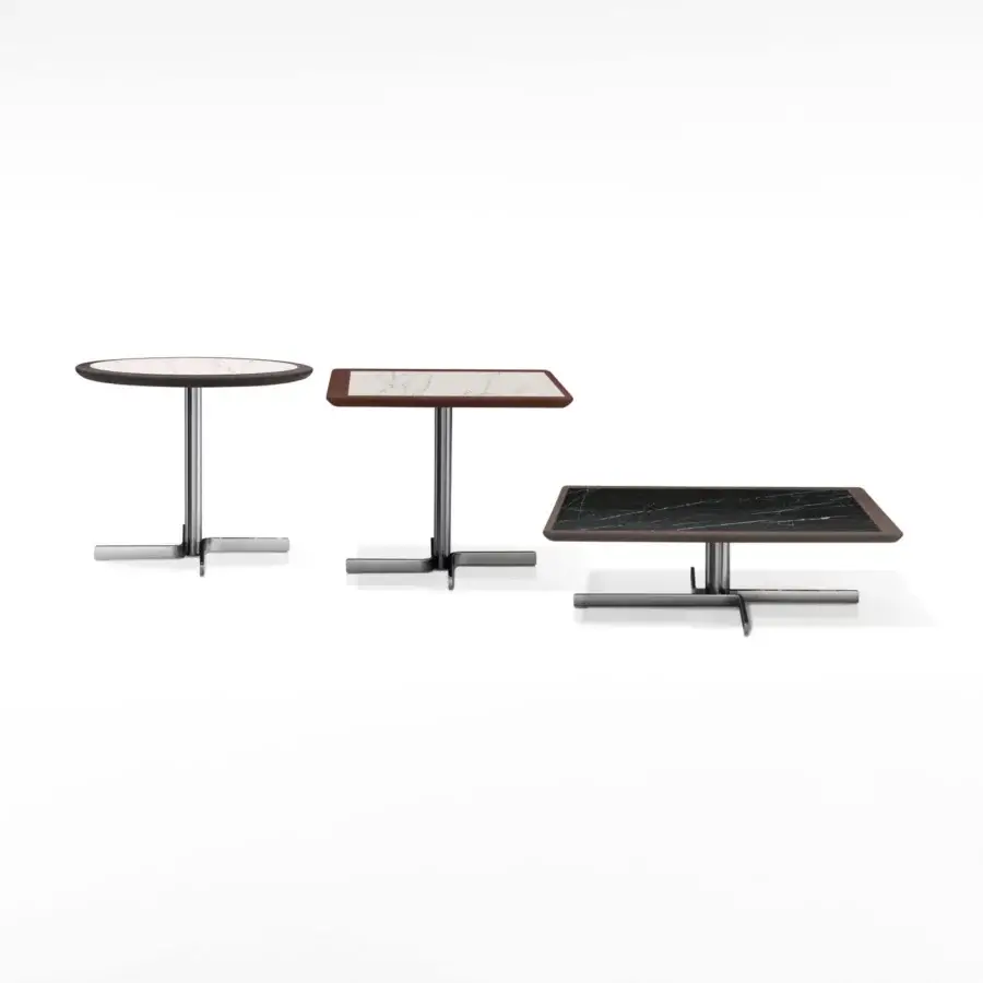 Elegant Cierre1972 Laurel&Hardy side table with marble-effect ceramic top and sleek dark leather edge in matte finish