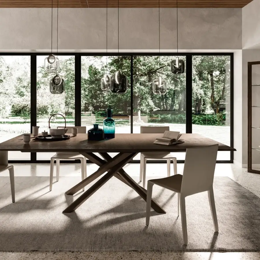 Distinguished Ozzio Italia Arizona extendable table with a medium brown wood base and tabletop in a matte finish