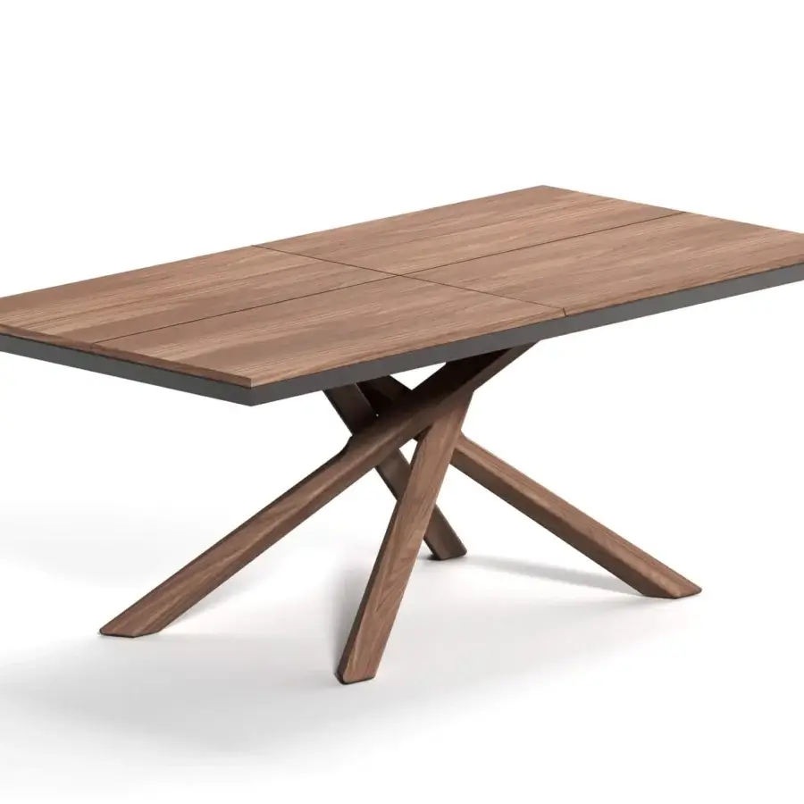 Exceptional Ozzio Italia Arizona extendable table built in wood with intersecting legs and a dark gray frame