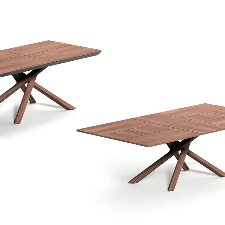 Distinguished Ozzio Italia Arizona extendable table built in warm brown wood with a matte finish and intersecting legs