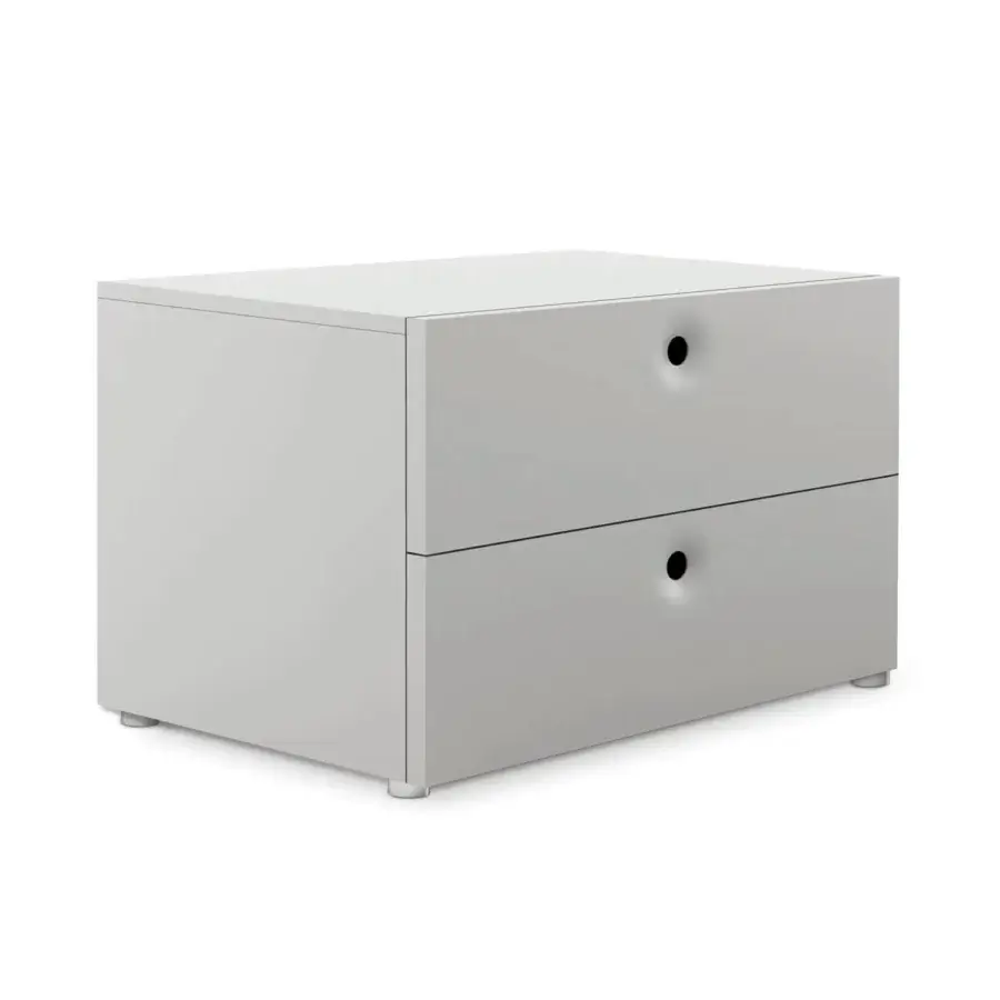 Elegant Horm Anish nightstand crafted in light gray synthetic material with recessed pulls and cylindrical legs