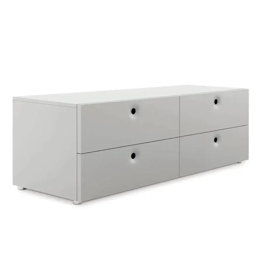 Distinguished Horm Anish sideboard with recessed pulls and compartments crafted in light gray matte finish Italy