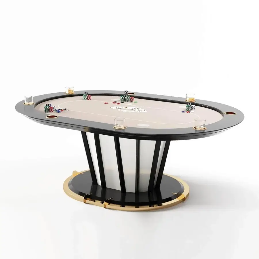 Superior Vismara Desire poker table with a beige padded playing surface and glossy black Soft Touch lacquered edge built with a matt lacquered base