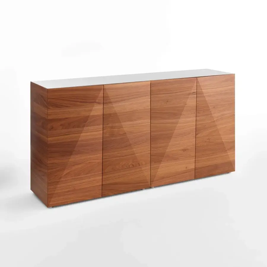Exceptional Horm Not Riddled sideboard crafted in warm brown wood with laser-inscribed diamond doors and satin finish