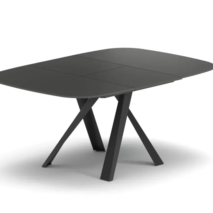 Exceptional Ozzio Italia Bombo table with synchronized elongation and painted metal base in dark gray matte finish