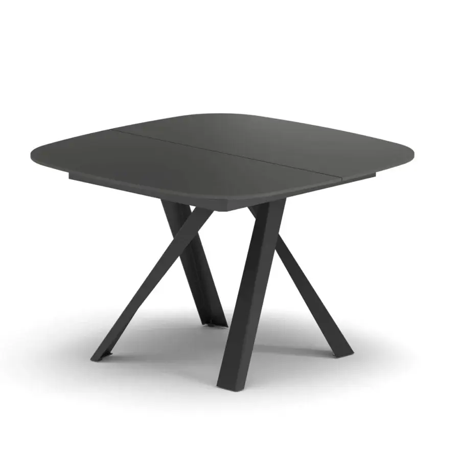 Distinguished Ozzio Italia Bombo table with dark gray painted metal and a synchronized elongation mechanism for up to ten people