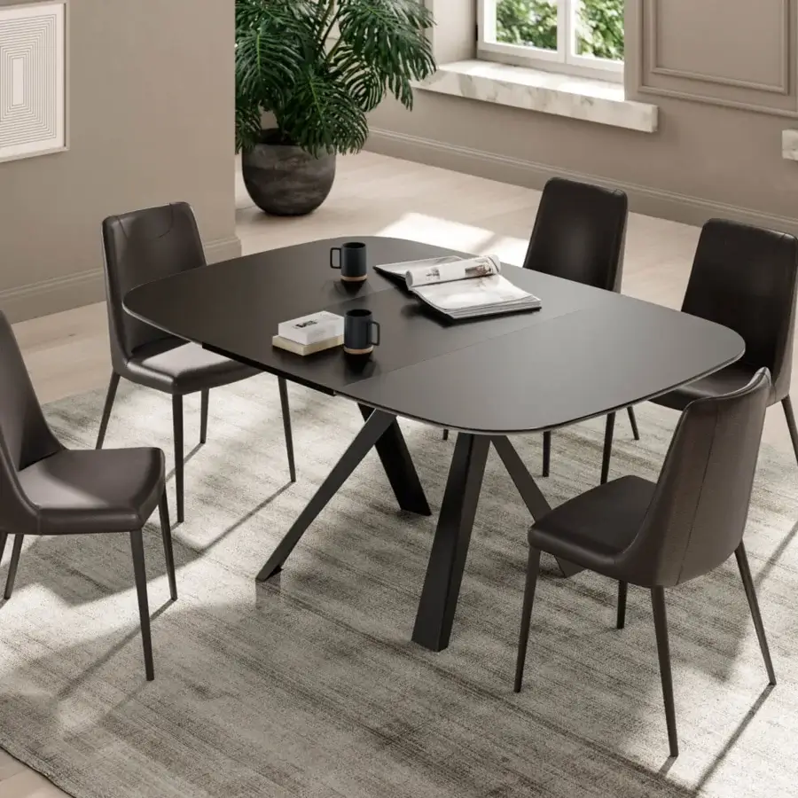 Superior Ozzio Italia Bombo table with dark gray anti-fingerprint glass and a painted metal base exhibiting a matte finish