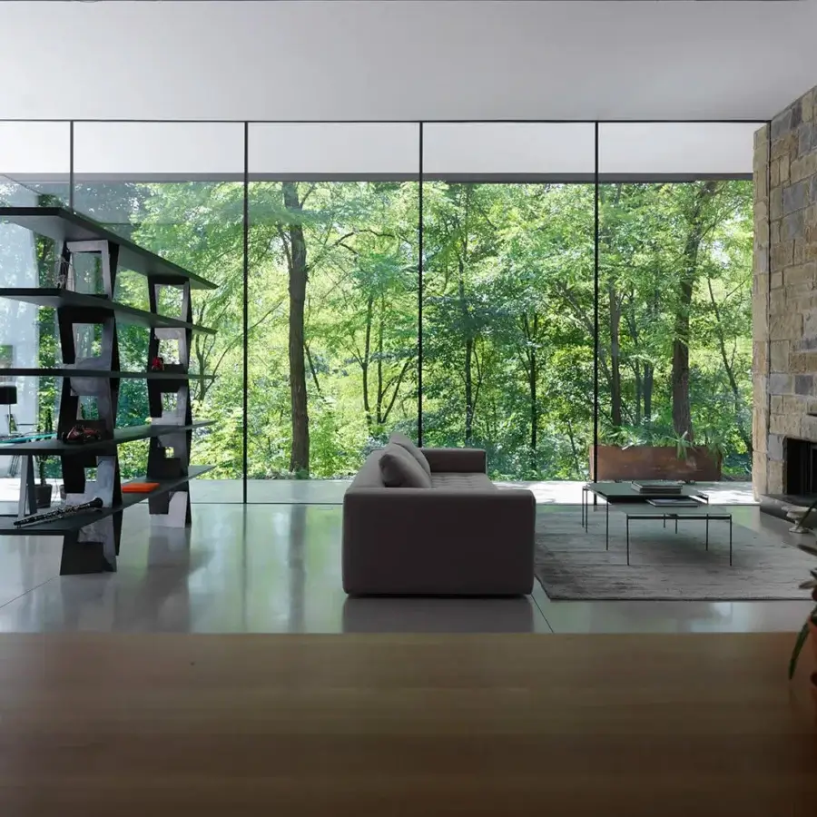 Distinguished Horm Quadror 04 bookcase with moka-stained ashwood veneered shelves and raw metal supports in matte finish
