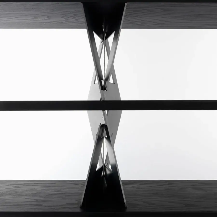 Distinctive Horm Quadror 04 bookcase with moka-stained ashwood shelves reinforced by sleek aluminum and raw metal supports