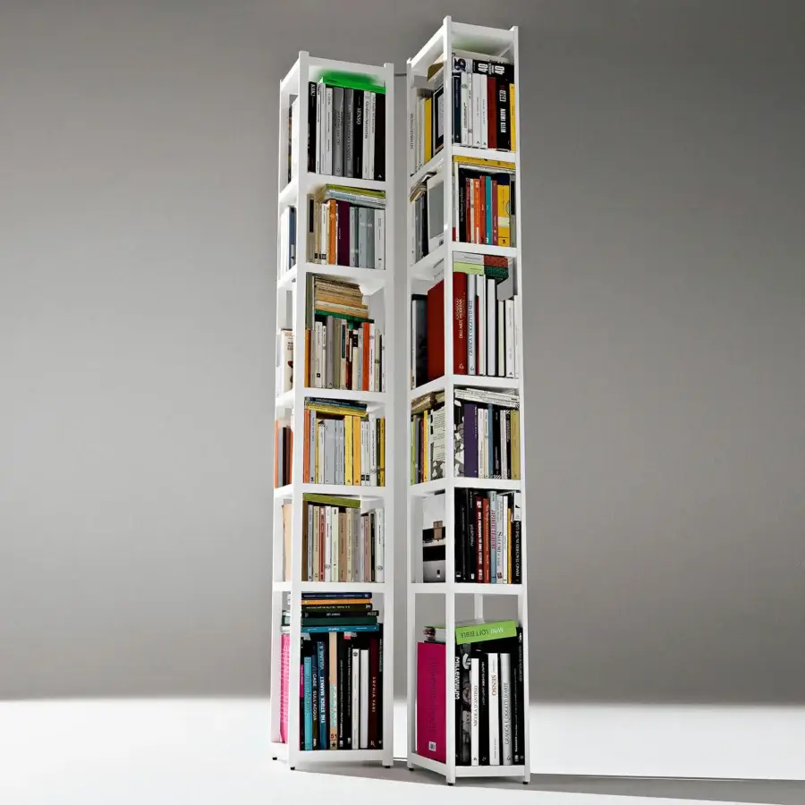 Exceptional Horm Singles bookcase with fixed lacquered MDF shelves and solid lacquered beech structure in matte finish