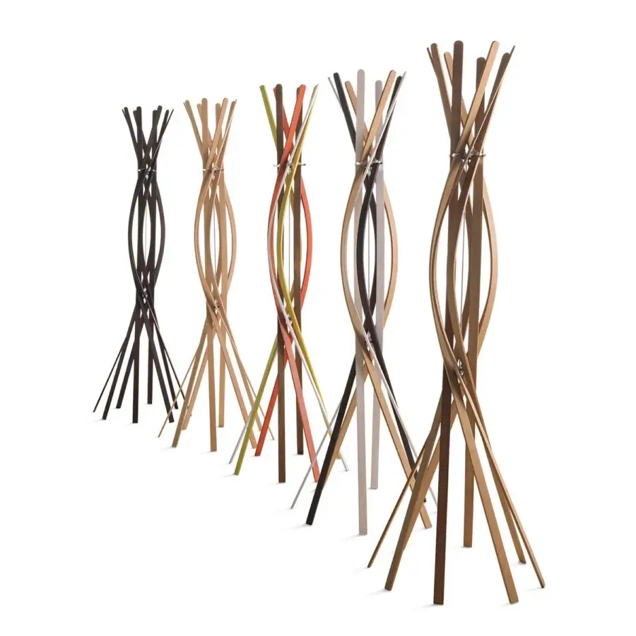 Exceptional Horm Twist coat stand crafted in twisting beech slats displaying a smooth natural wood finish