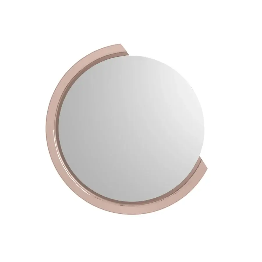 Elegant Ozzio Italia Kelly mirror with curved light tan frame partially encircling reflective glass creating a crescent effect