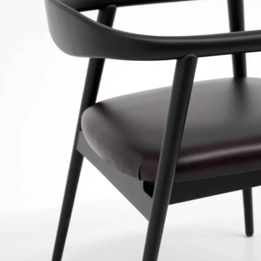 Sophisticated Casa Casati Romy armchair crafted with maroon leather-like upholstery and matt black ash wood frame