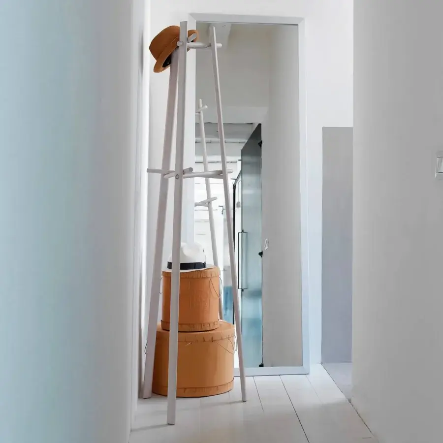 Elegant Horm HCB coat stand crafted in water-stained beech wood with a matte light grey paint finish