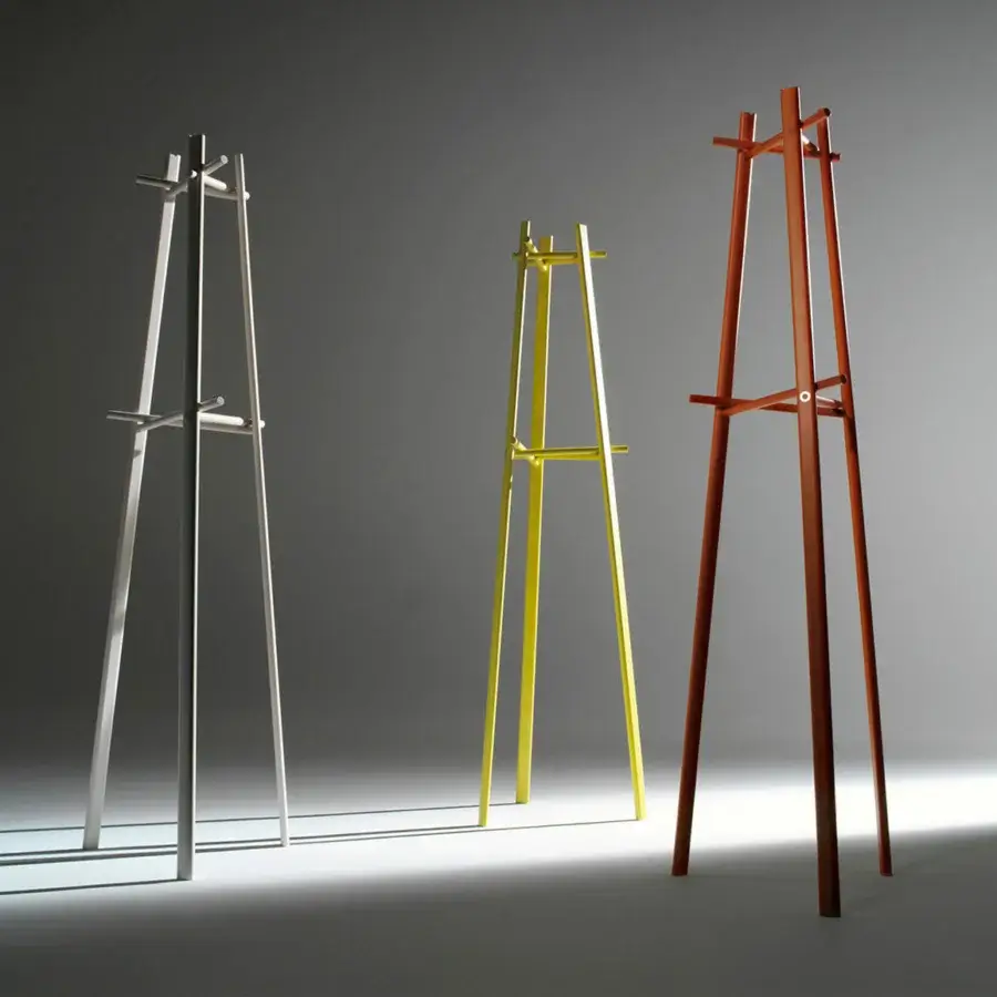Superior Horm HCB coat stand crafted from water-stained beech wood with interwoven elements and glossy medium brown finish