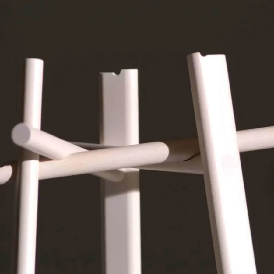 Elegant Horm HCB coat stand crafted from solid water-stained beech wood with a matte white finish and visible interwoven components