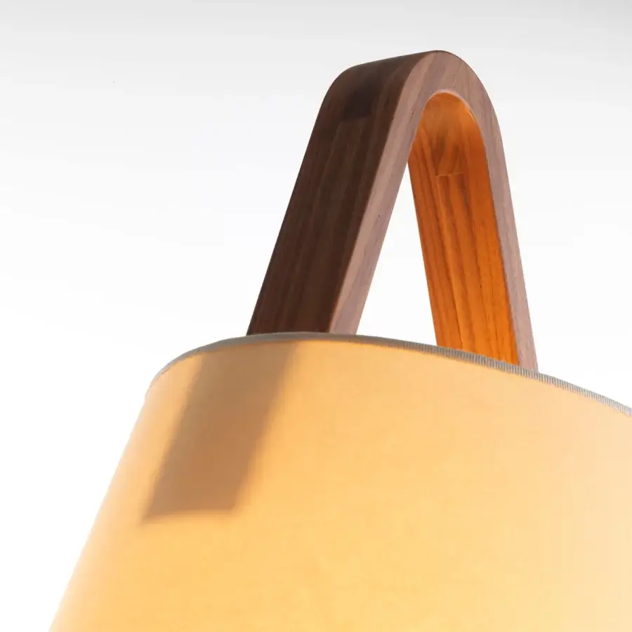 Distinguished Horm Numero 3 floor lamp with a light yellow fabric shade and dark-toned wood handle crafted in Italy
