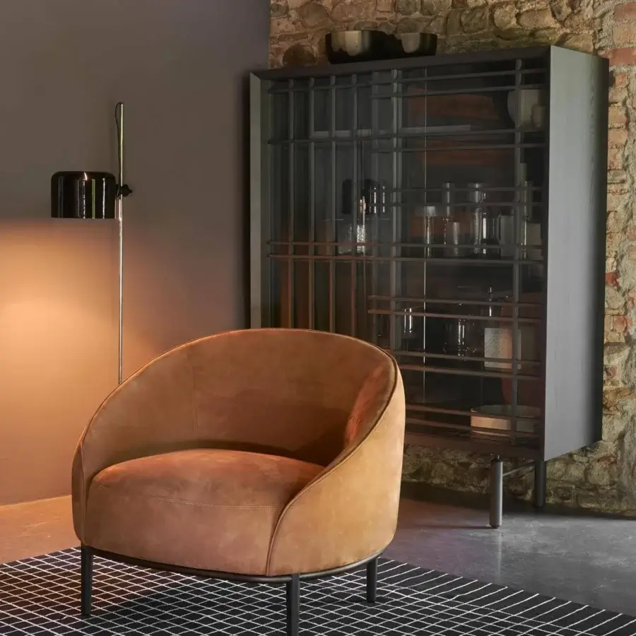Superior Potocco Sen cupboard with bronzed glass sliding doors and ash container finished as per the collection’s aesthetic