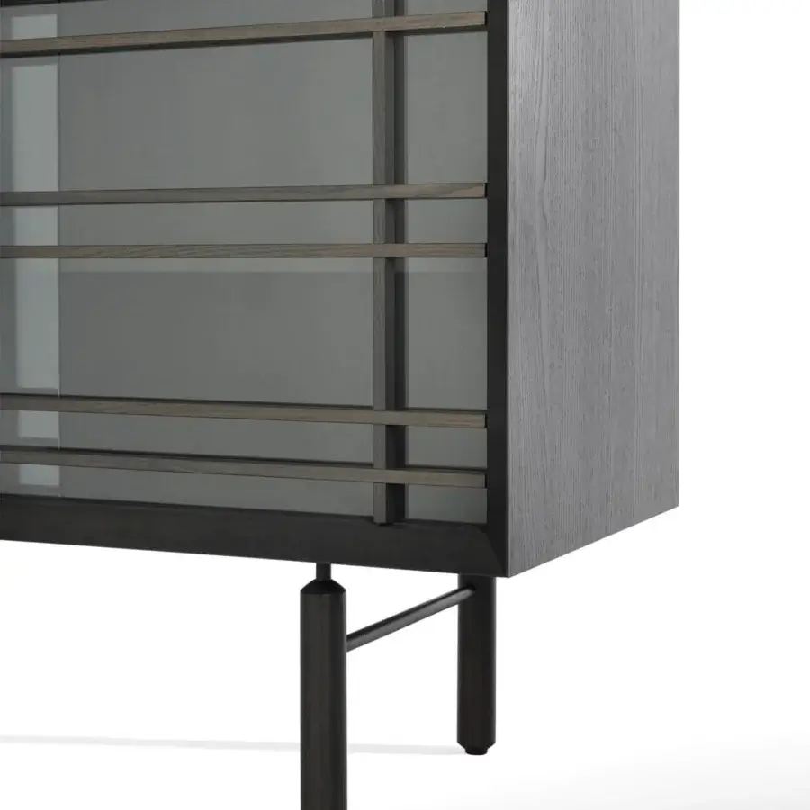 Elegant Potocco Sen cupboard with ash container and bronzed glass sliding doors in medium gray finish