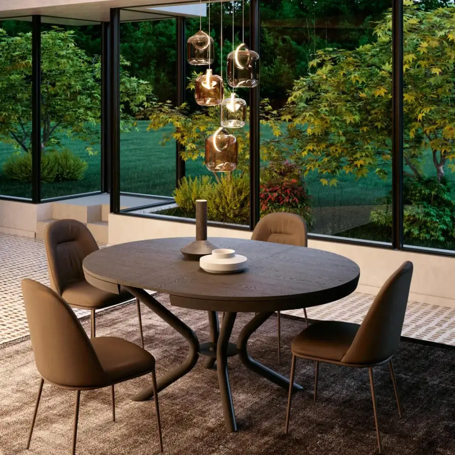 Exceptional Ozzio Italia Botticelle suspension lamp with crystal shades graduating from clear to warm amber tones and a round metal body