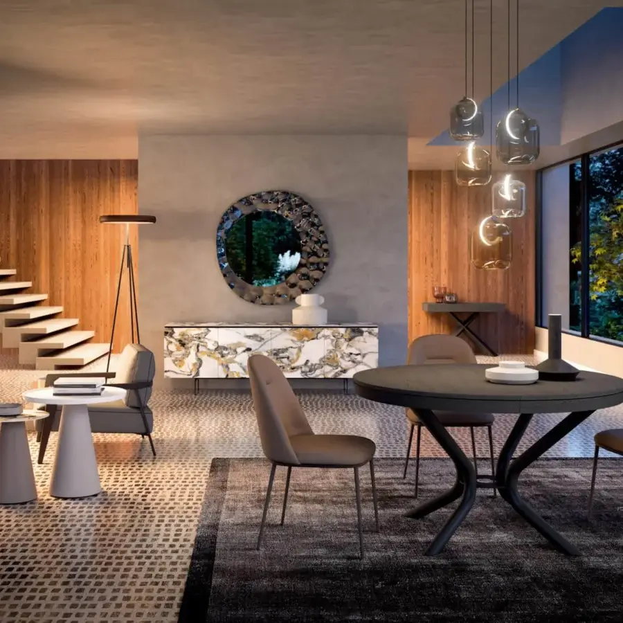 Captivating Ozzio Italia Botticelle suspension lamp with hand-blown transparent glass diffusers in an elegant amber tint and dark metal cord