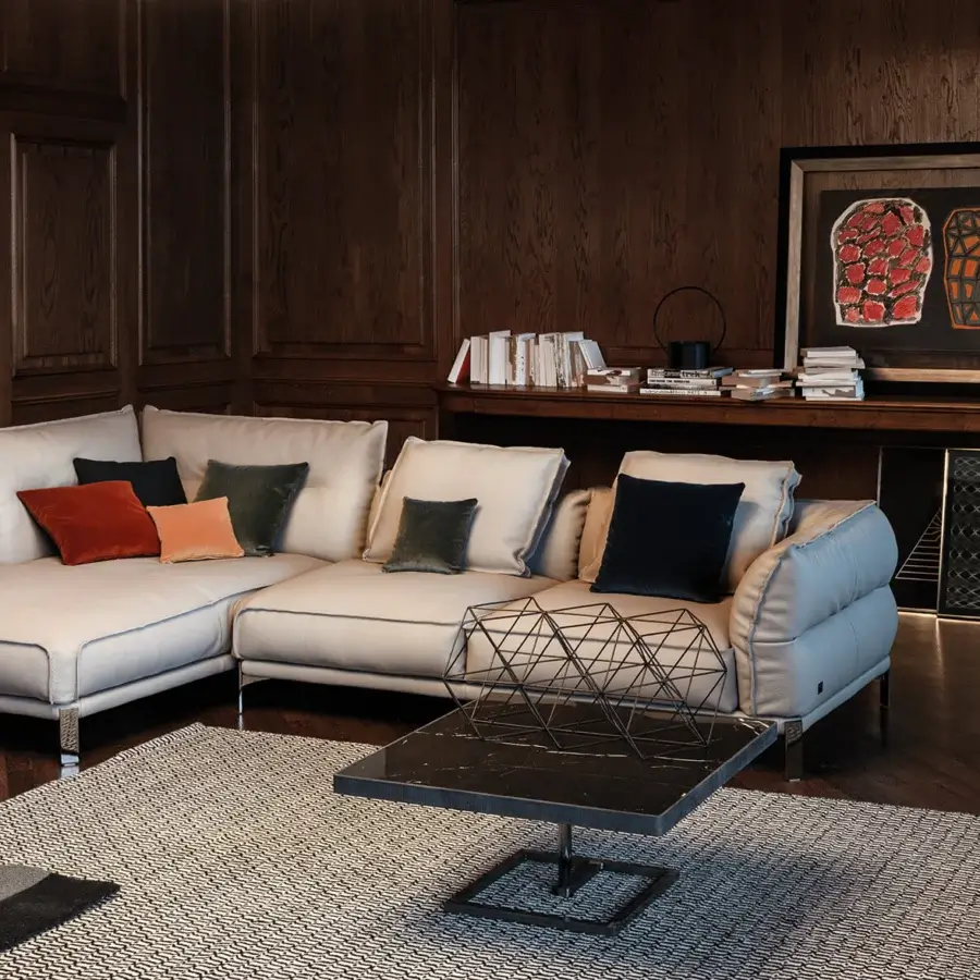 Lavish Cierre1972 Up-Down sectional in light cream with adjustable backrests and armrests displaying raw-cut edges